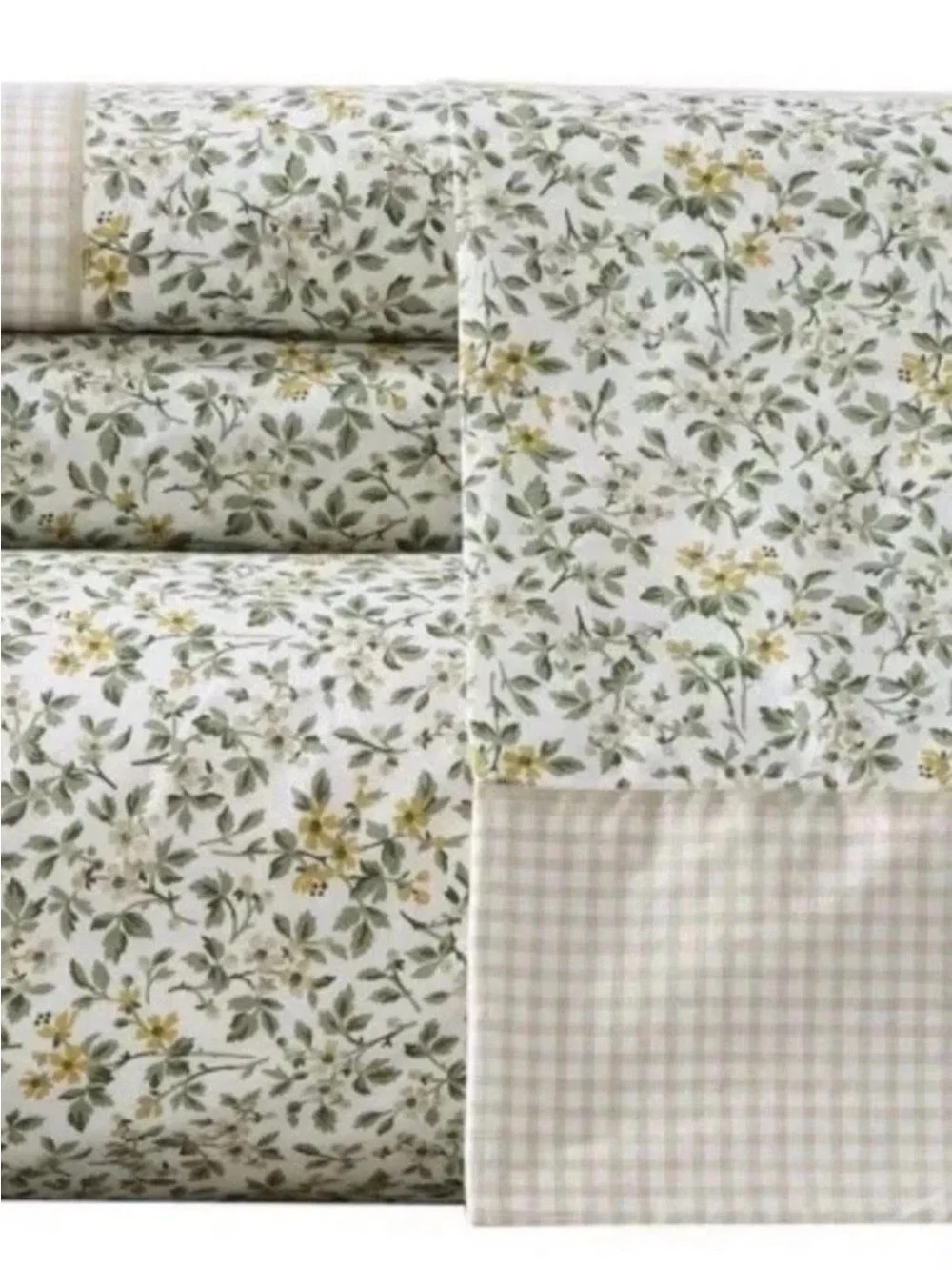 Laura Ashley ~ FULL ~ Tierney Green ~ Gingham Floral ~ 4 Pc Sheet Set ~ Cotton